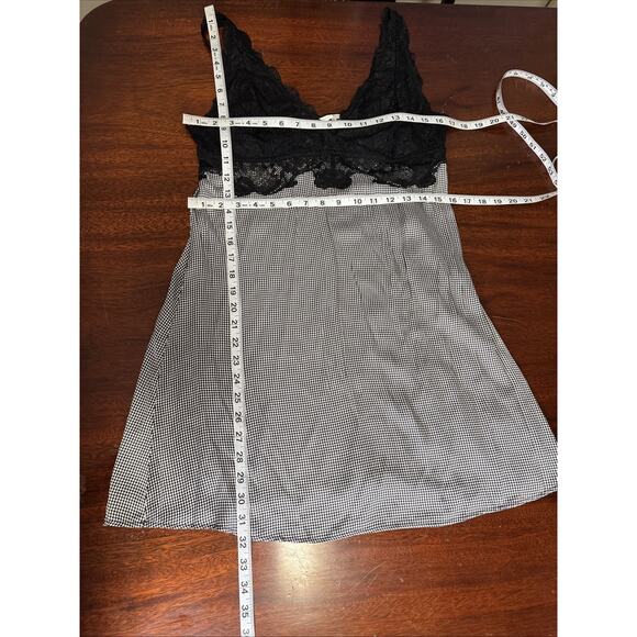 Womens Silk Babydoll Mini Slip Dress XL Black Lace Houndstooth Print Fairy Goth - Picture 6 of 8